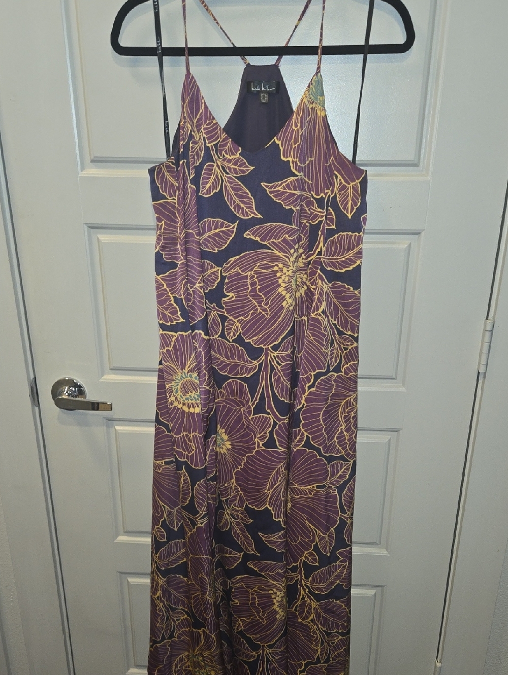 Nicole Miller Purple Maxi Dress with Yellow Floral Print